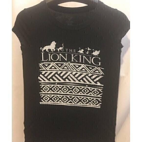 Disney THE LION KING Black & White T-Shirt Cap Sleeves Crew Neck Woman Top S - Picture 1 of 8